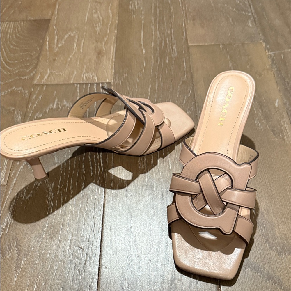 Coach Women's Tan Interwoven Slide Sandals - Picture 2 of 6